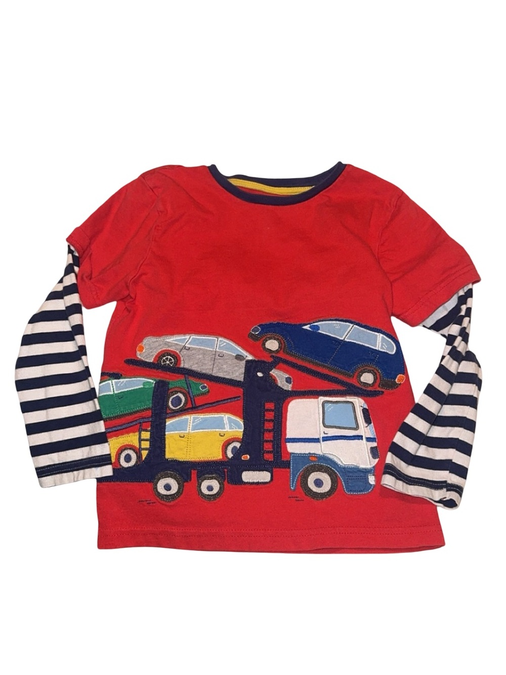 Mini Boden Kids' Red Car Hauler Layered-Look Tee